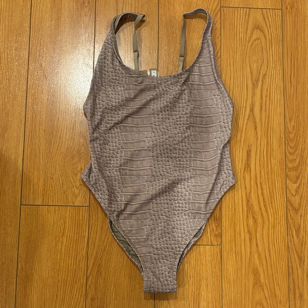 SKIMS Textured Taupe One Piece Swimsuit